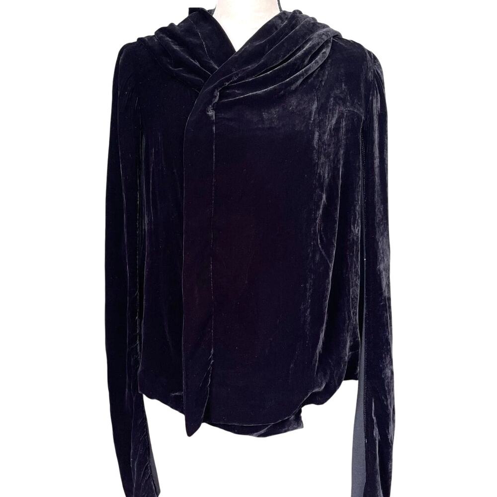 Rick Owens Black Velvet Hooded Biker Jacket Women's Size Medium Designer Luxury